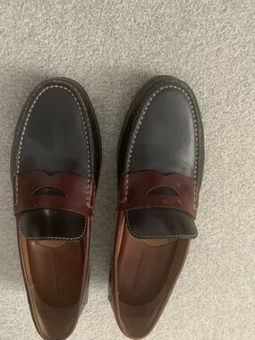 Johnston & Murphy Two-Tone Penny Loafers in Dark Brown and Chestnut
